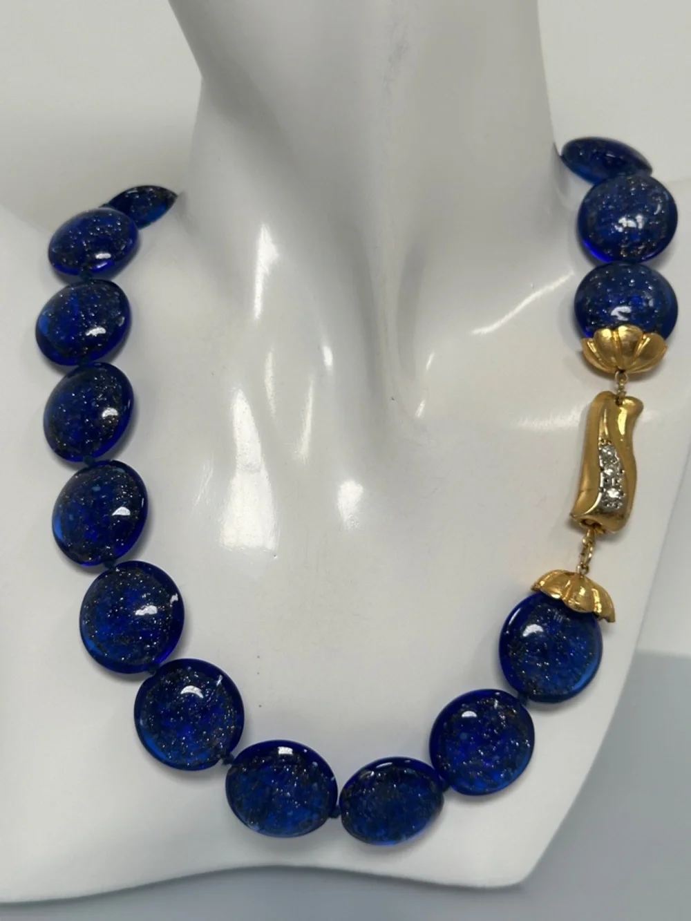 VENEZIA Blue Muranum Bead Necklace with Gold Accent